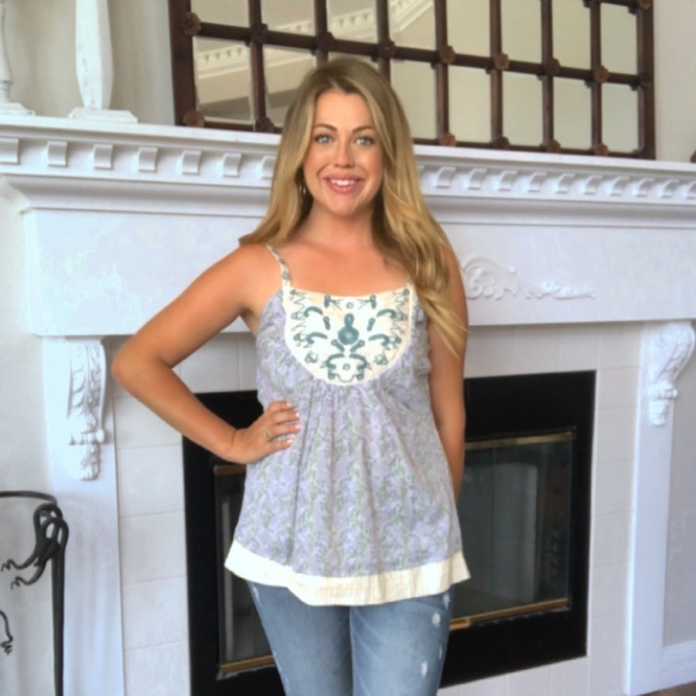 Downeast Blue Embroidered Tank Top Size Medium